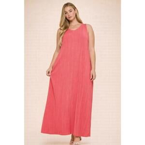 NWT Andree by Unit Coral Textured V-Neck Maxi Dress Sizes 1X-2X Stretchy